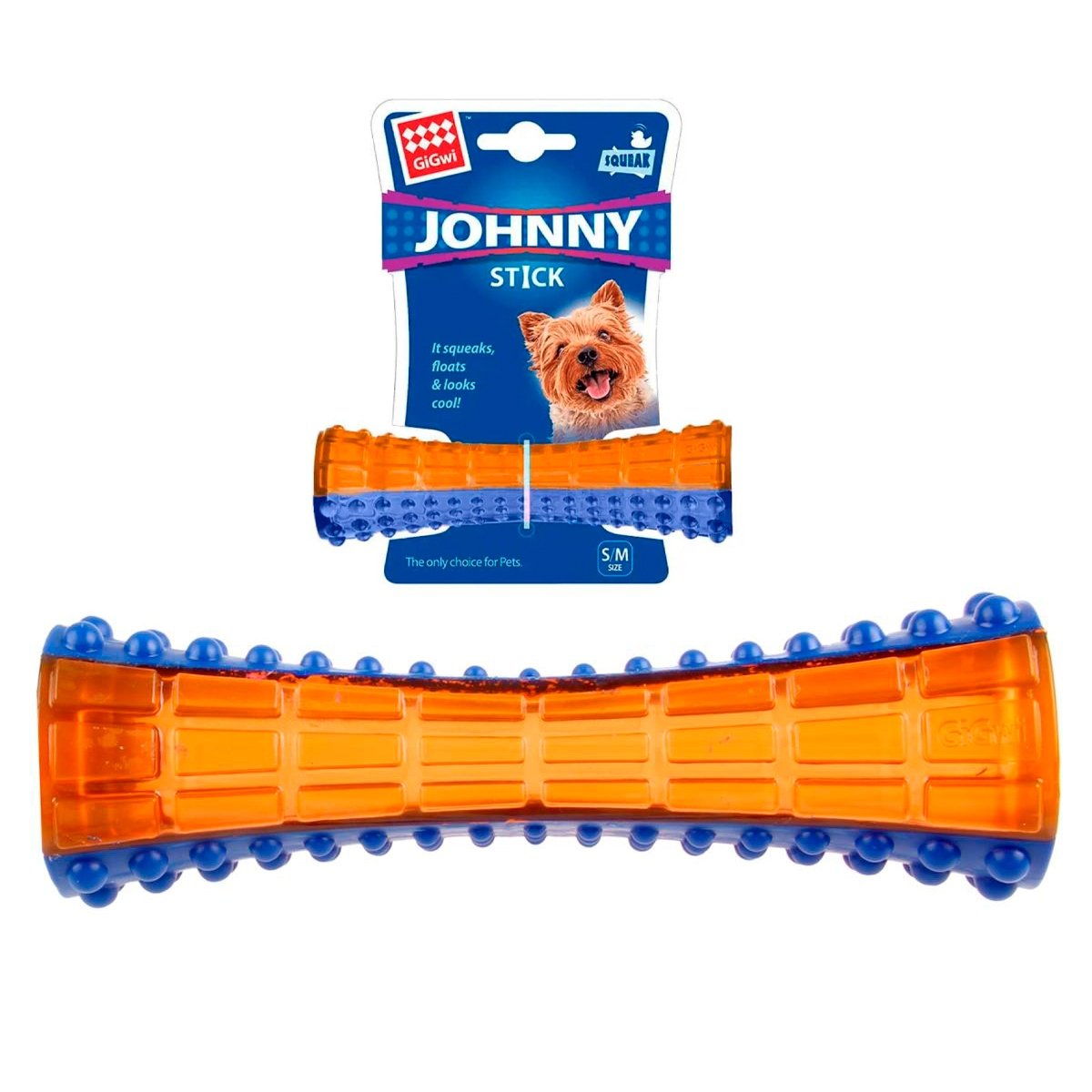 Gigwi - Pequeño Johnny Stick Squeaker Naranjo/Azul